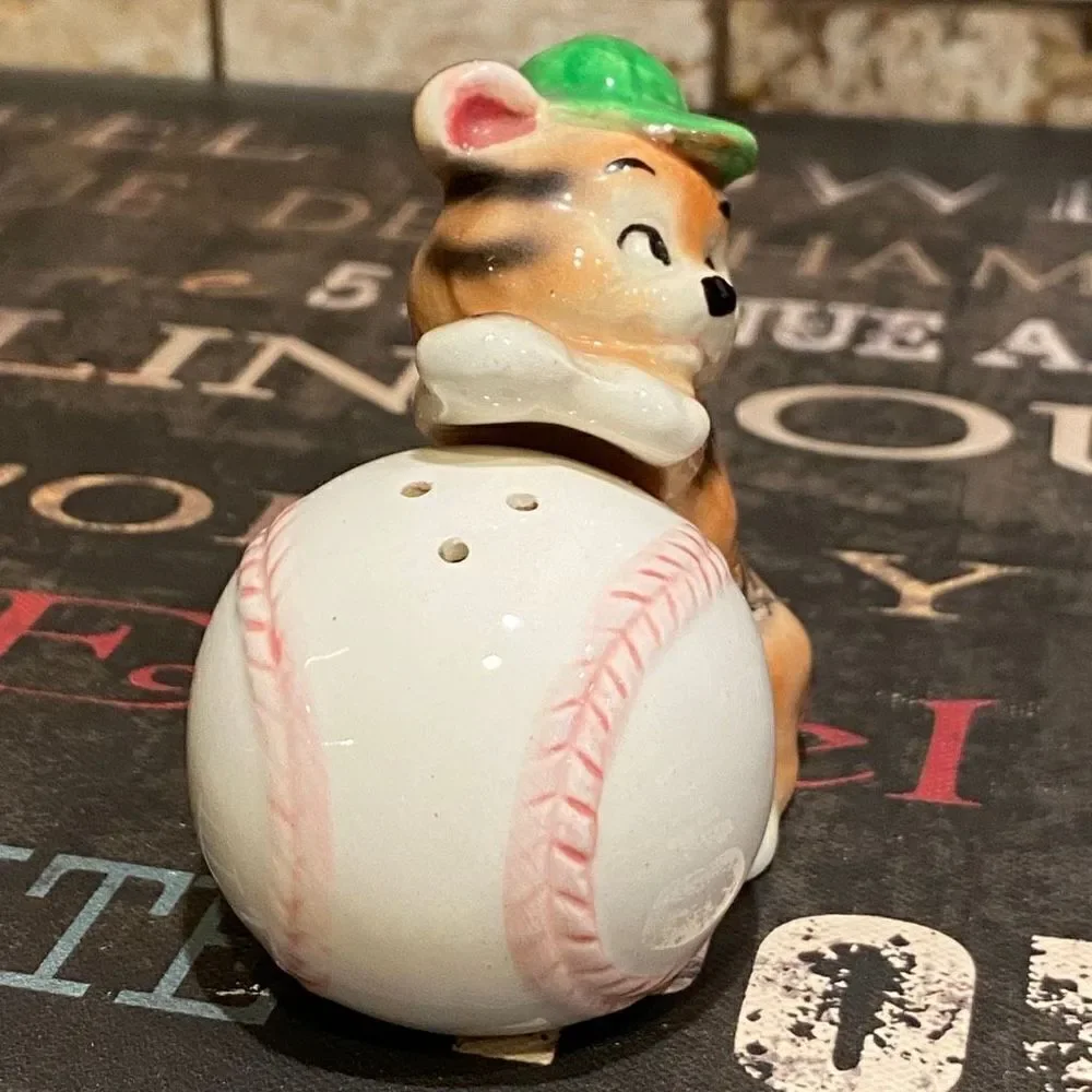 Lefton Tiger Baseball Anamorphic Salt Pepper Shakers